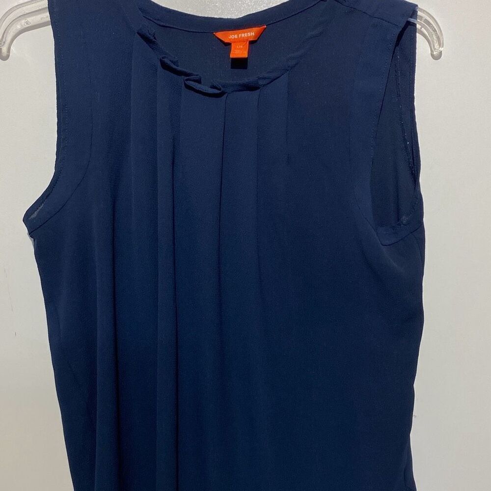 Joe Fresh Women's Navy Blue Crinkled Pleated Sleeveless Blouse Size Large